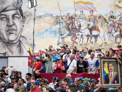 Simpatizantes del presidente de venezuela Nicolás Maduro participan en una manifestación en Caracas (Venezuela). El 28 de septiembre 2024.