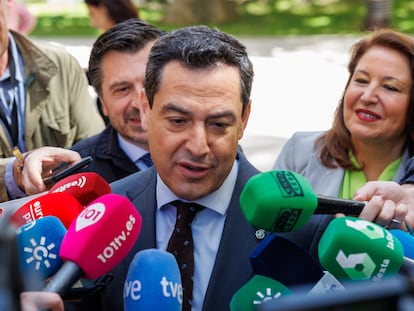 El presidente andaluz, Juan Manuel Moreno, el 2 de mayo en Sevilla.