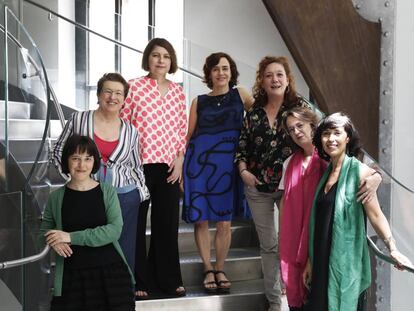 Pilar Adón, Laura Freixas, Clara Usón, Nuria Barrios, Cristina Fallarás, Marta Sanz y Edurne Portela, en la presentación este miércoles de Tsunami.