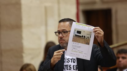 El portavoz del Grupo Mixto-Adelante Andalucía, José Ignacio García, en el pleno del Parlamento autonómico, este jueves.