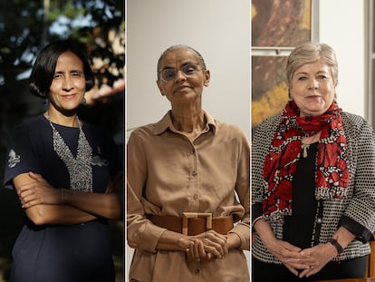 Susana Muhamad, Marina Silva y Alicia Bárcena, ministras de Medio Ambiente de Colombia, Brasil y México, respectivamente.