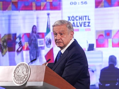 Andrés Manuel López Obrador durante la conferencia matutina en Palacio Nacional.