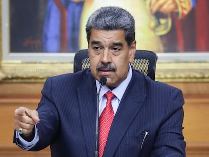 El presidente de Venezuela, Nicolás Maduro, durante una rueda de prensa en el Palacio de Miraflores en Caracas (Venezuela).