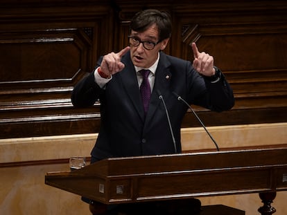 El presidente catalán, Salvador Illa, en su primer debate de política general como presidente de la Generalitat de Catalunya, este martes.