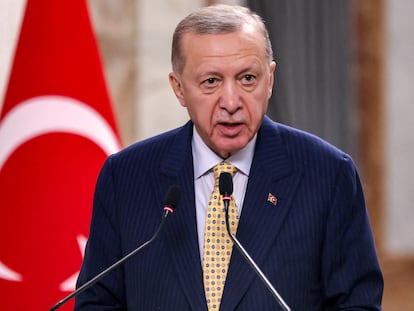 El presidente turco, Recep Tayyip Erdogan, comparece en una rueda de prensa en Bagdad, el pasado 22 de abril.