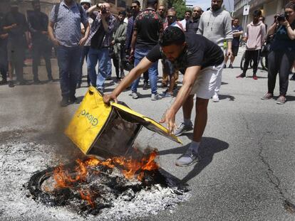 Protesta de repartidores de Glovo tras la muerte de un trabajador.