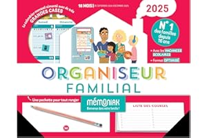 Organiseur familial Mémoniak 2025, calendrier organisation familial mensuel (sept. 2024- déc. 2025)