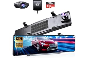 ドライブレコーダー ミラー型 4K高画质 【2024革新型&12インチIPS大画面&64GB SDカード】 ドライブレコーダー 前後カメラ GPS搭載 ドラレコ IMX589センサー ミラレコ 170度広角 タッチパネル HDR/WDR 全国LED信