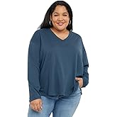 Hanes Women's Originals Plus Size Long Sleeve T-Shirt, Cotton Tee, Raw Edge V-Neck Shirt