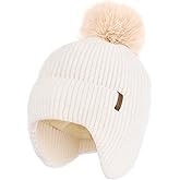 Toddler Baby Winter Hat Warm Fleece Lined Knit Kids Hat with Earflap Infant Newborn Pom Pom Beanie Knit Cap Girls Boys