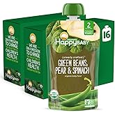 Happy Baby Organics Stage 2 Baby Food Pouches, Gluten Free, Vegan & Healthy Snack, Clearly Crafted Fruit & Veggie Puree, Gree