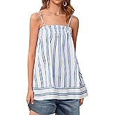 MISSACTIVER Women Sleeveless Striped Tunic Tank Top Summer Color Block Smocked Spaghetti Strap Camisole Tops with Pockets