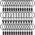 AMZSEVEN 40 Pack Curtain Rings with Clips, Drapery Clips with Rings, Drapes Rings 1.26 in Interior Diameter, Fits up to 1 in 