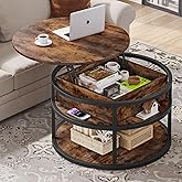 DWVO Round Coffee Tables for Living Room,Lift Top Coffee Table with Storage, Farmhouse Wood Coffee Table,Circle Coffee Tables