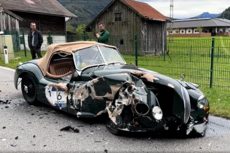 Classic Jaguar ruined by allegedly distracted driver