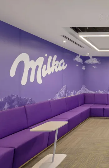 Bogata interior wall with Milka mural