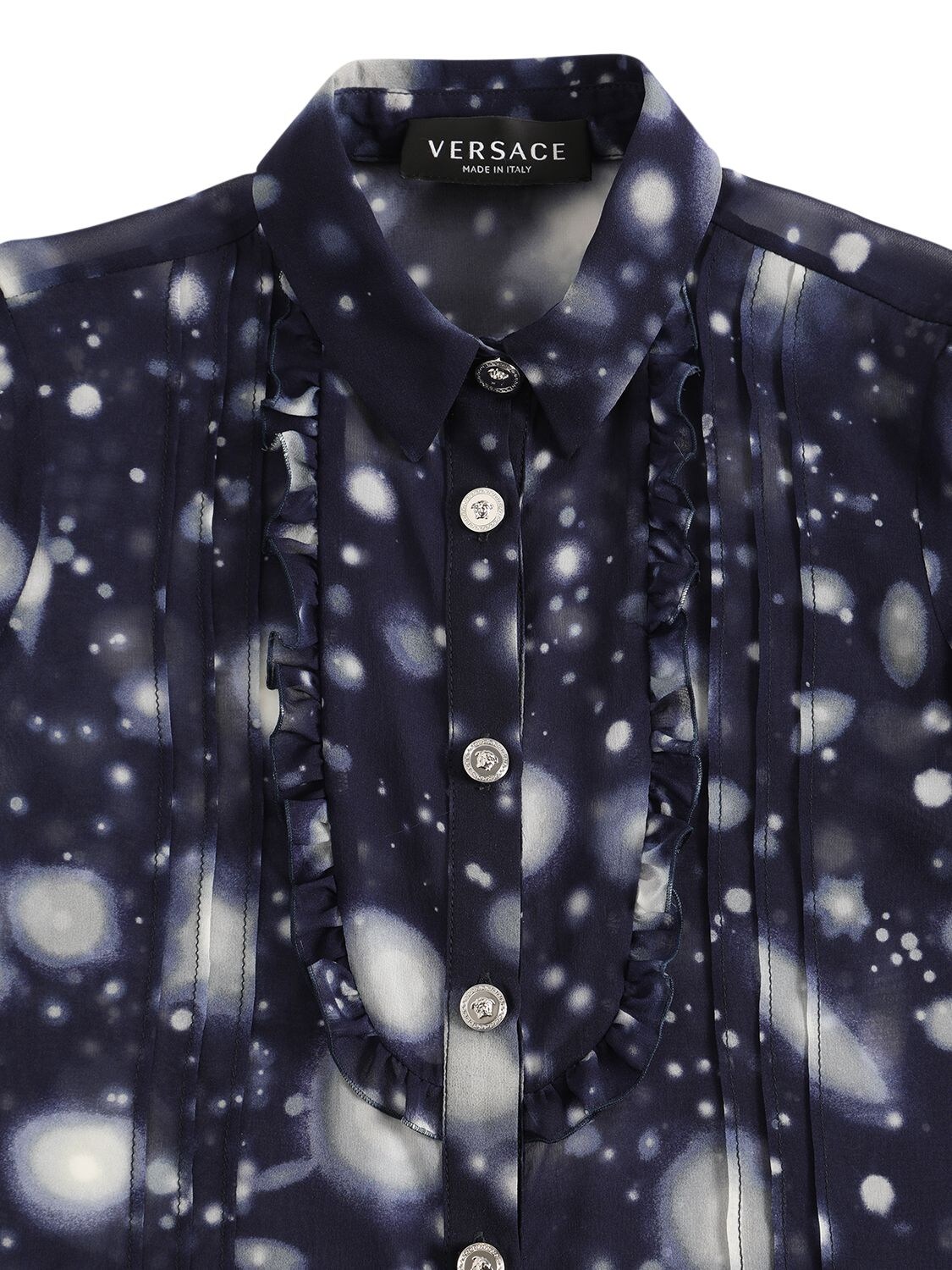 Shop Versace Solar System Printed Silk Shirt In Navy,white