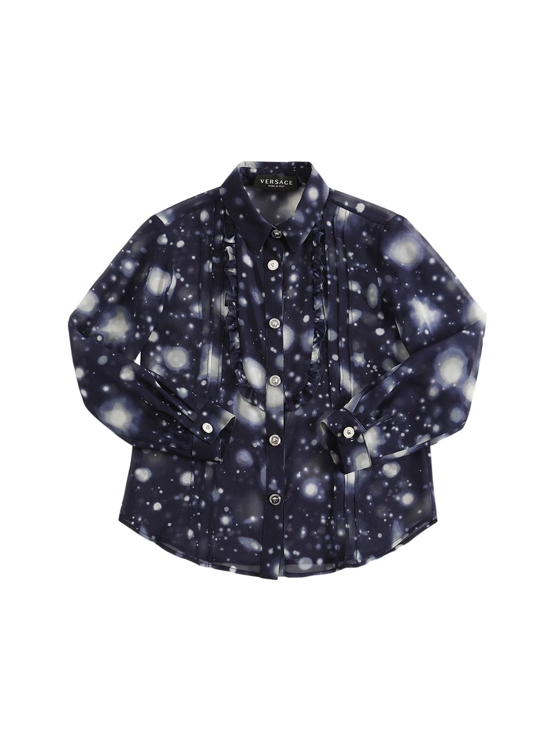 Shop Versace Solar System Printed Silk Shirt In Navy,white