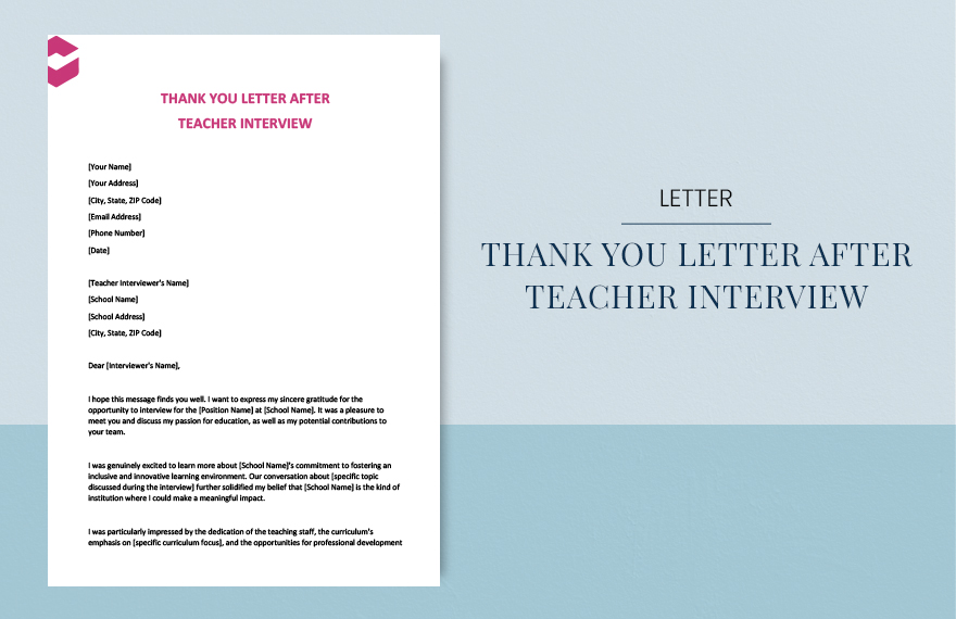 Thank you letter after teacher interview