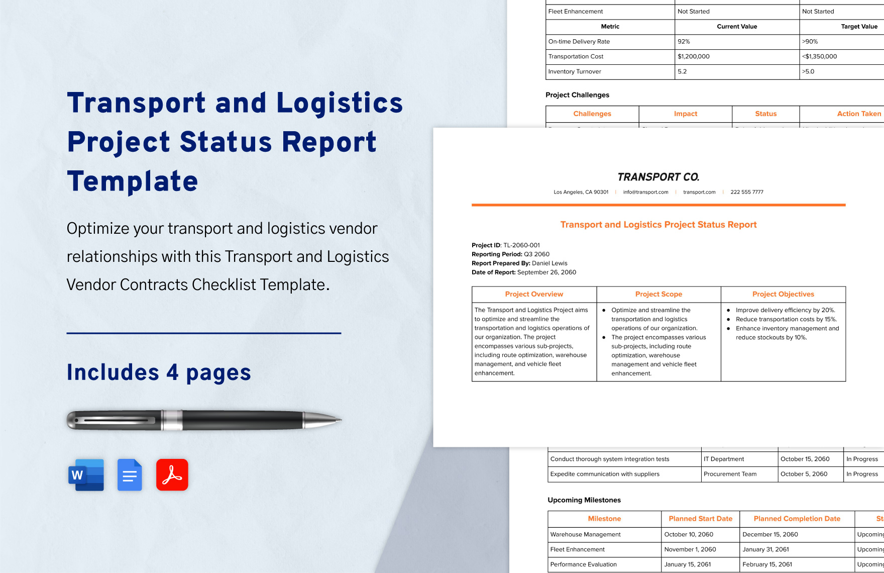 Transport and Logistics Project Status Report Template