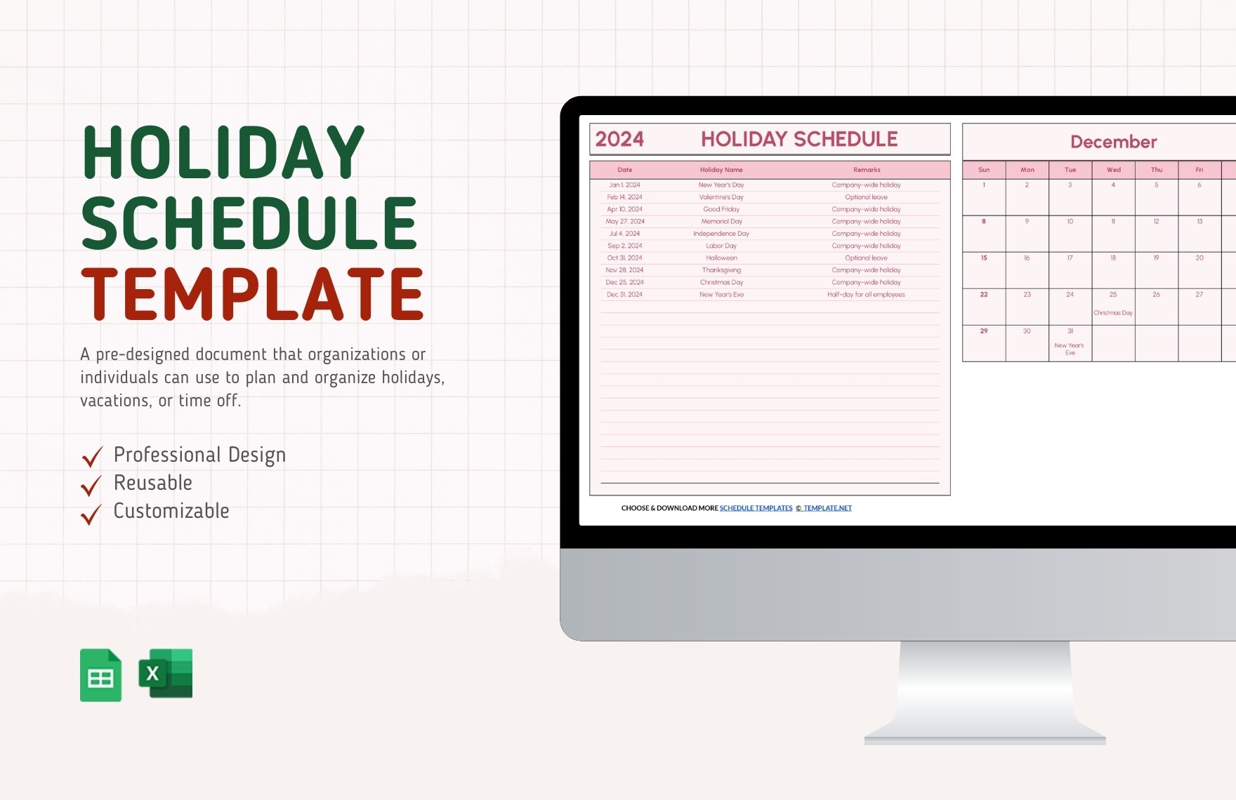 Holiday Schedule Template in Excel, Google Sheets - Download | Template.net