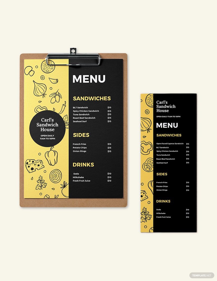 Printable Sandwich- Sub Menu Template