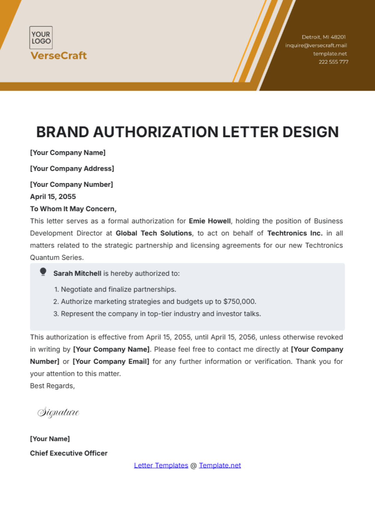 Free Brand Authorization Letter Design Template