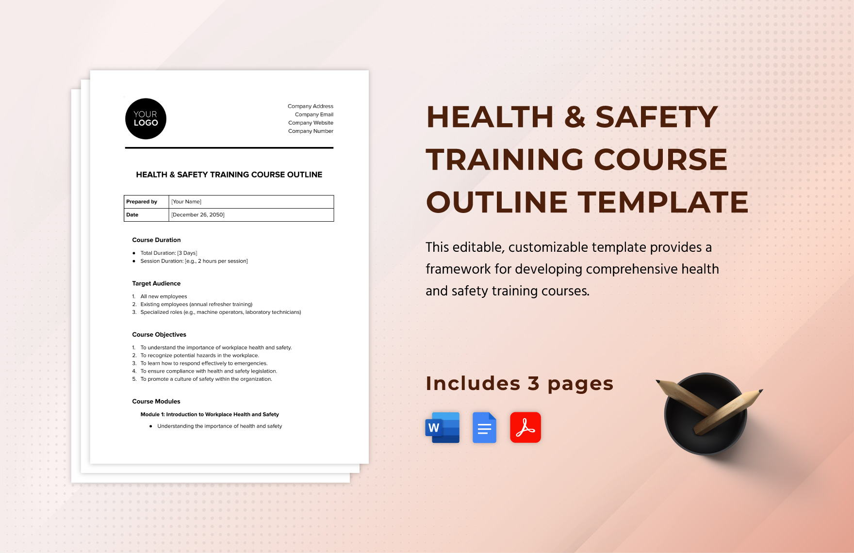 Health & Safety Training Course Outline Template