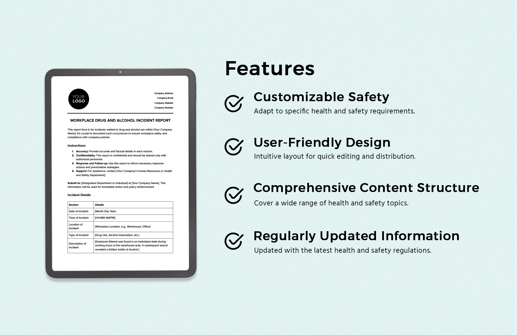 Workplace Drug and Alcohol Incident Report Template