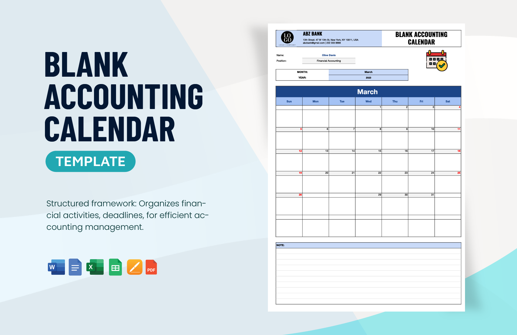 Blank Accounting Calendar Template in Word, Google Docs, PDF, Excel, Google Sheets, Pages - Download | Template.net