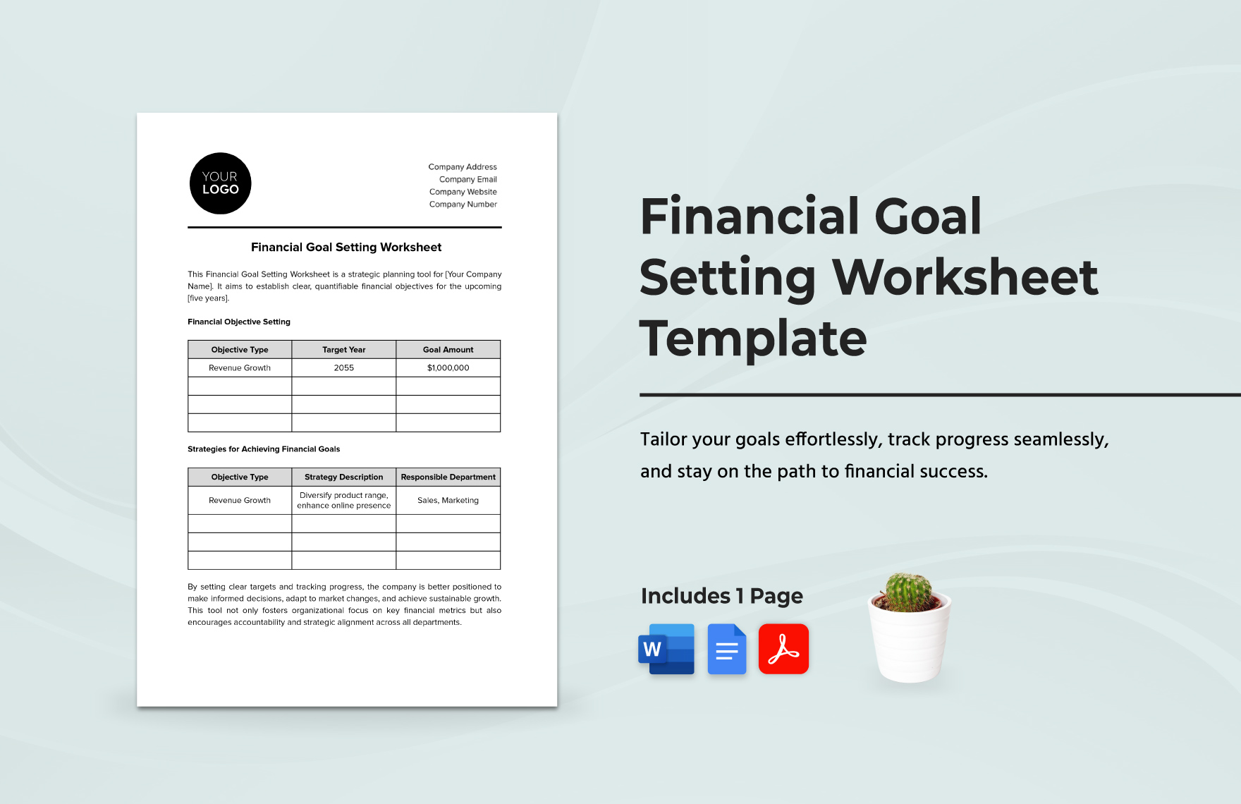 Financial Goal Setting Worksheet Template