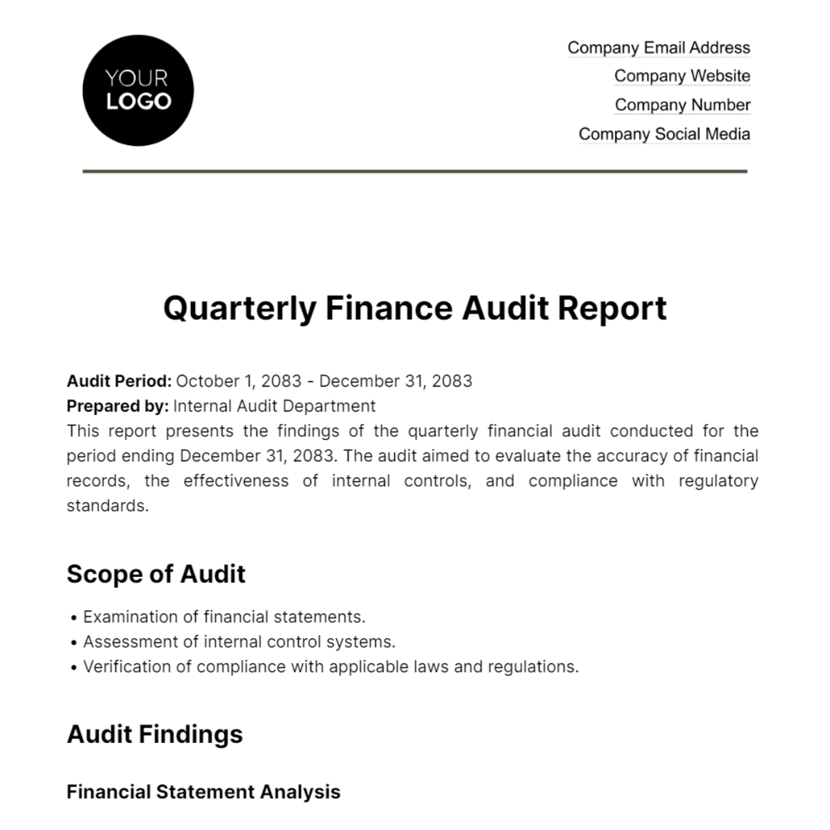 Free Quarterly Finance Audit Report Template