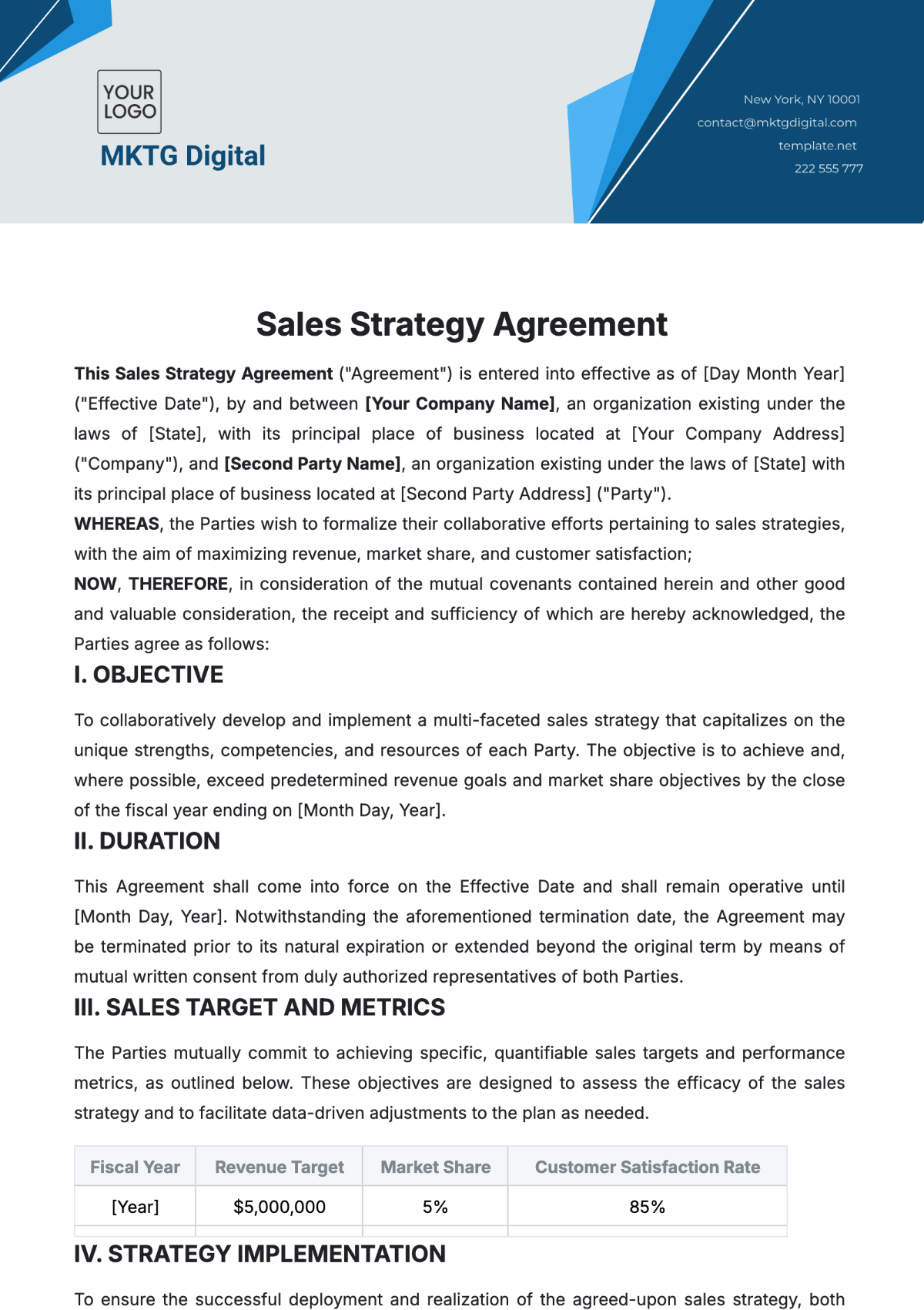 Free Sales Strategy Agreement Template