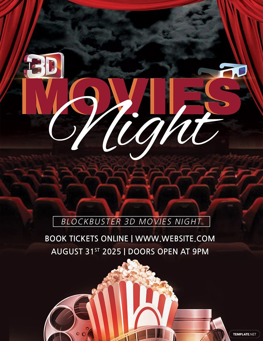 3D Movies Night Flyer Template in Pages, Word, PSD, Illustrator, Publisher, Google Docs - Download | Template.net