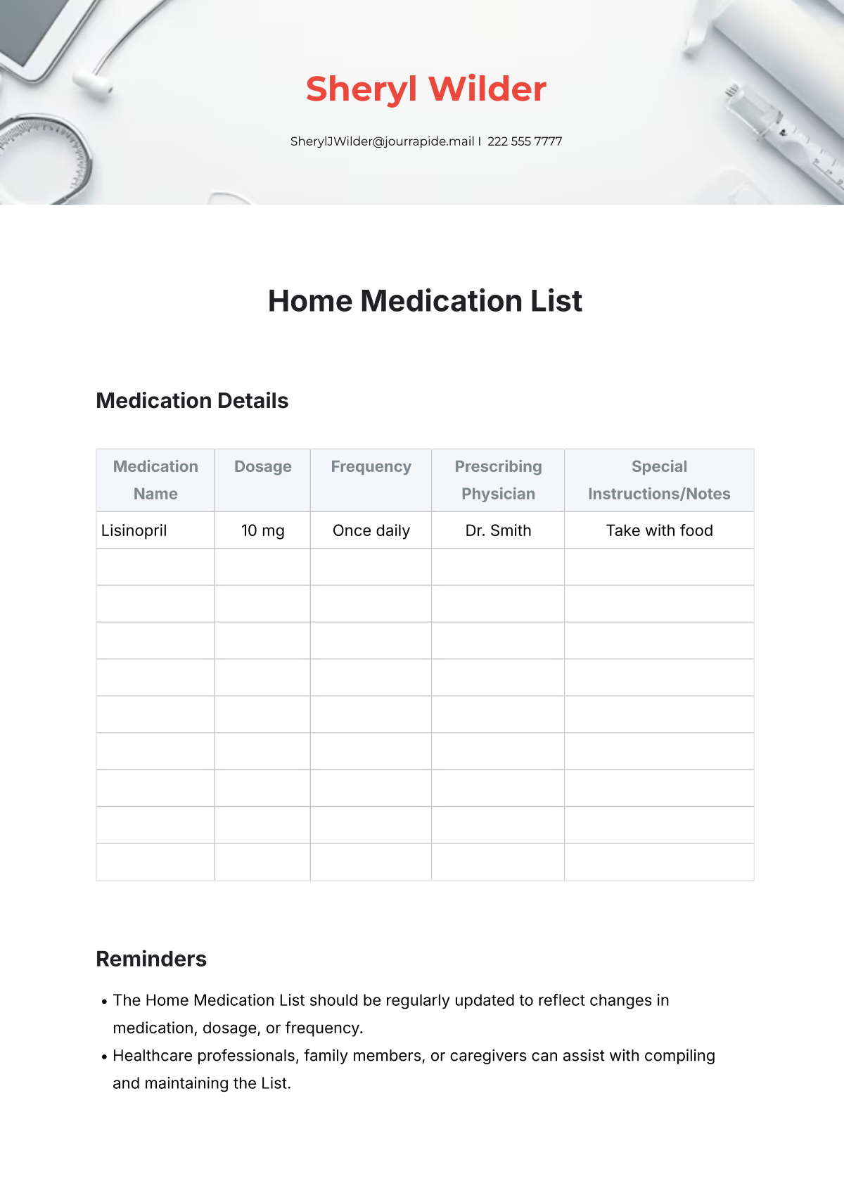 Home Medication List Template - Edit Online & Download