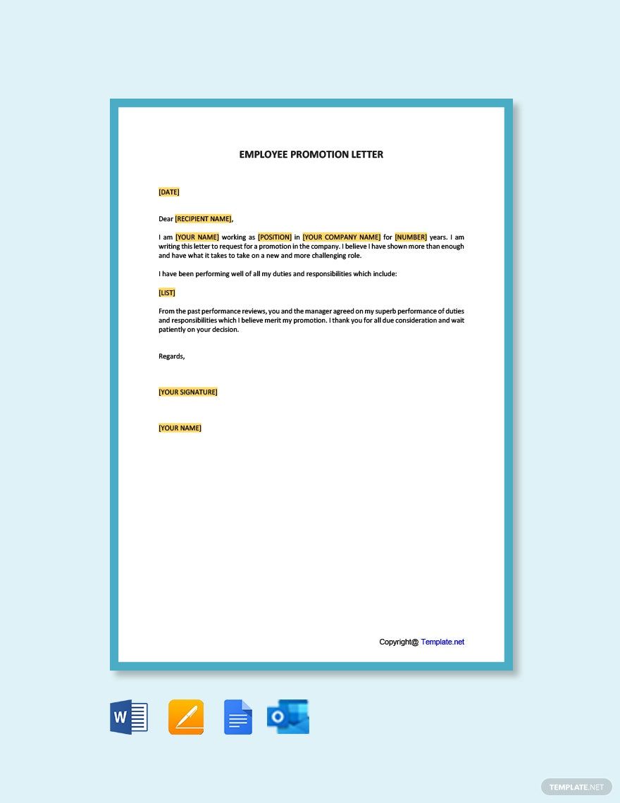 Employee Promotion Letter Template in Google Docs, Word, Pages, Outlook, PDF - Download | Template.net