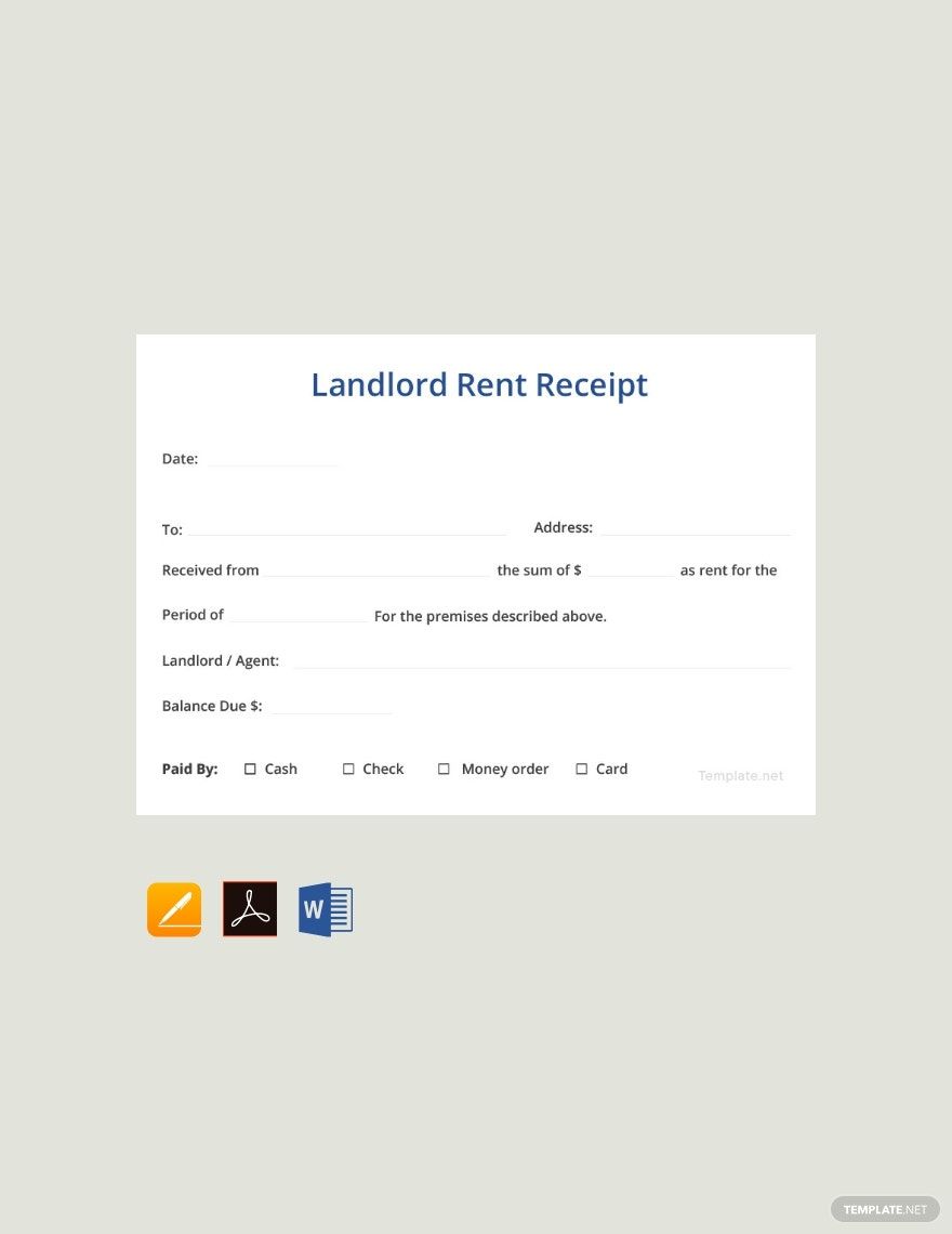 Sample Landlord Rent Receipt Template in Google Sheets, Google Docs, Word, Pages, PDF - Download | Template.net