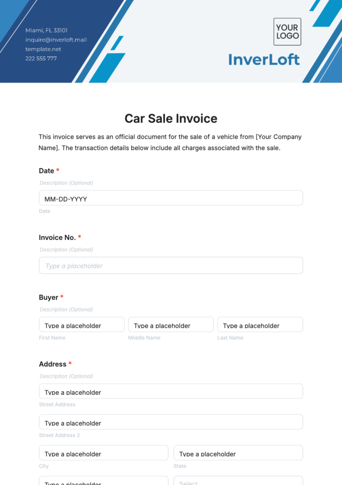 Free Car Sale Invoice Template