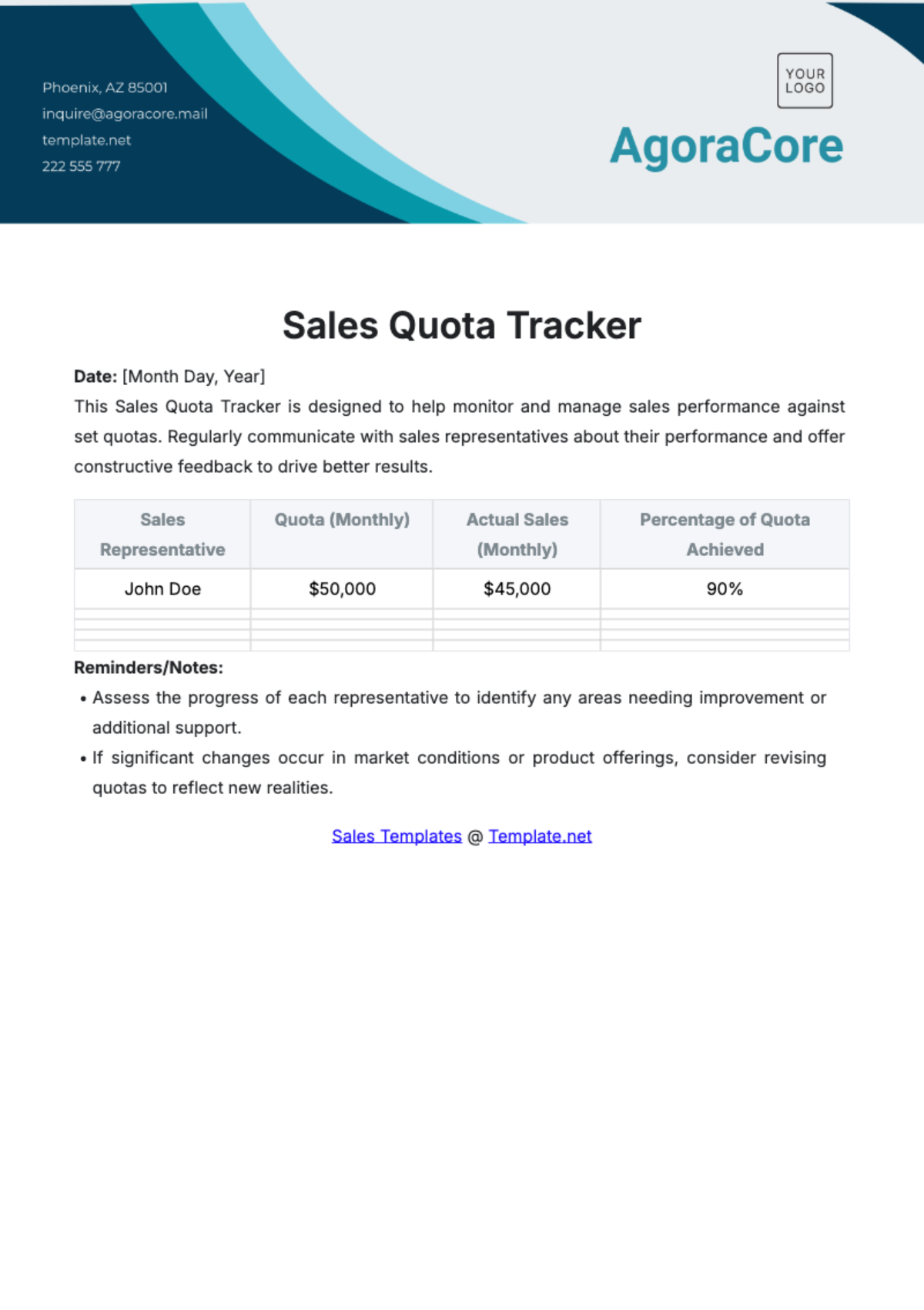 Free Sales Quota Tracker Template