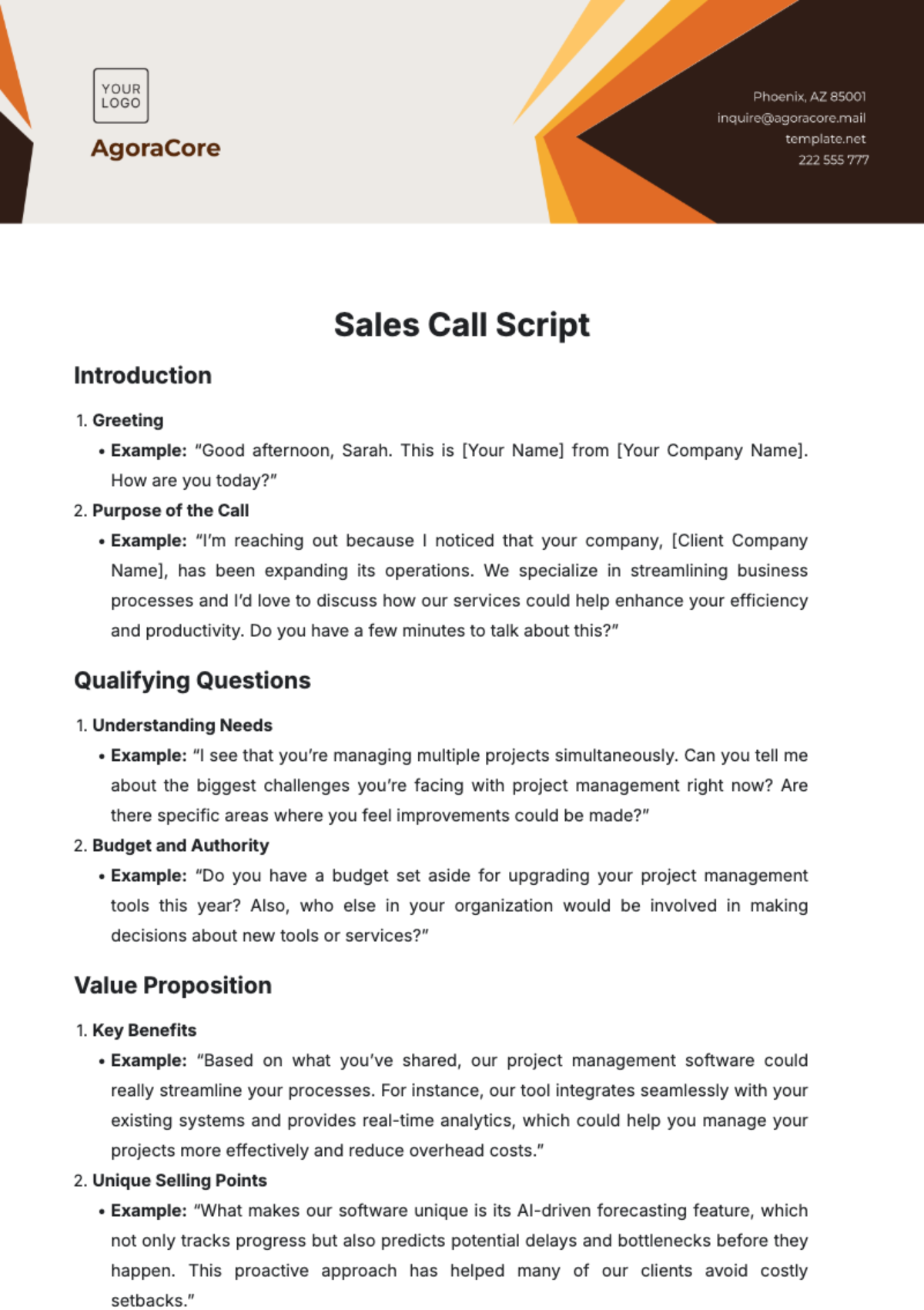 Free Sales Call Script Template