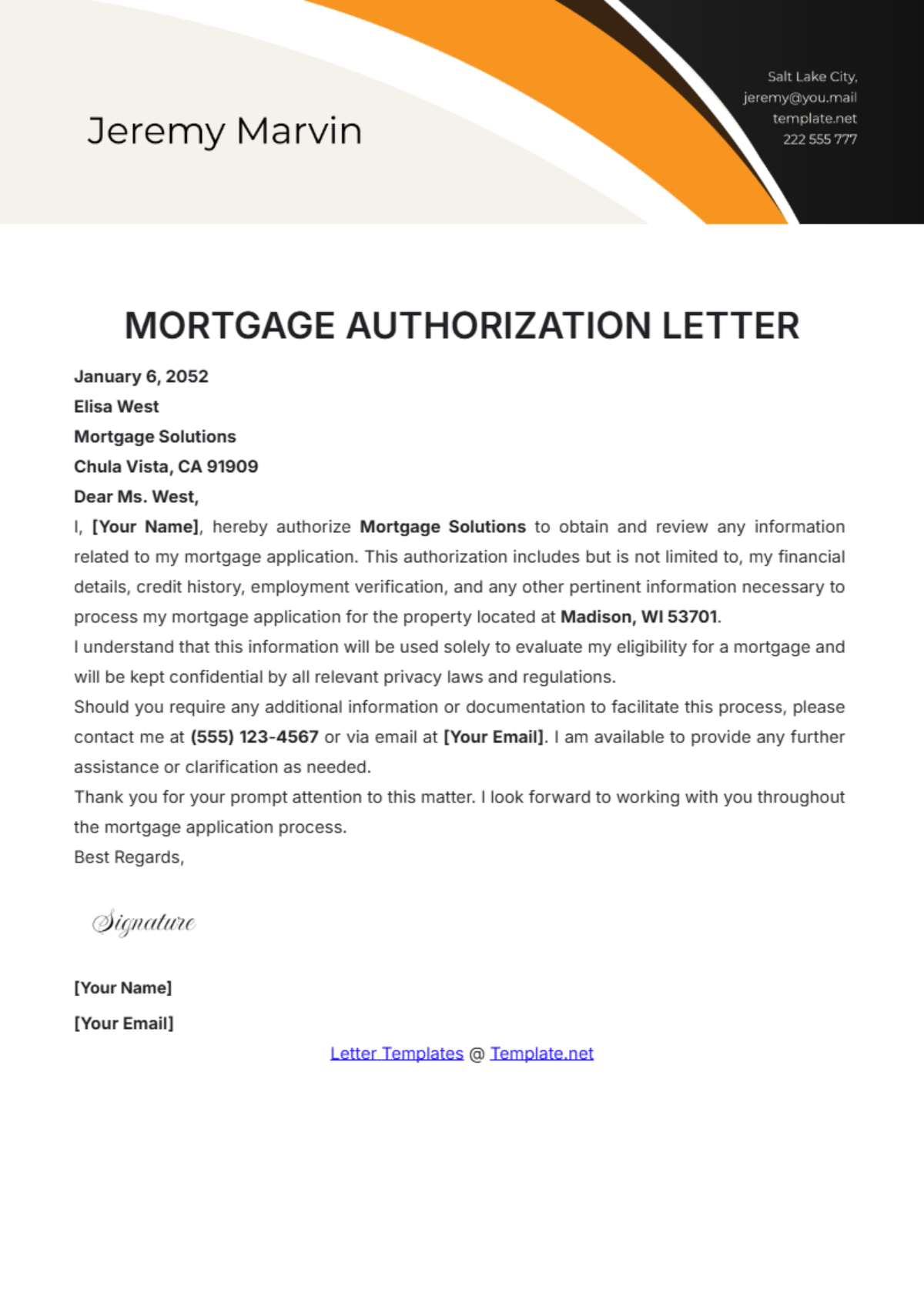 Free Mortgage Authorization Letter Template