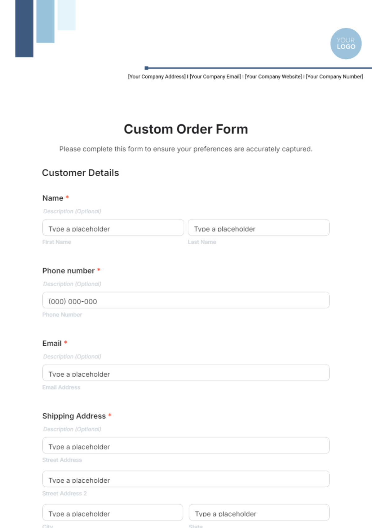 Free Custom Order Form Template