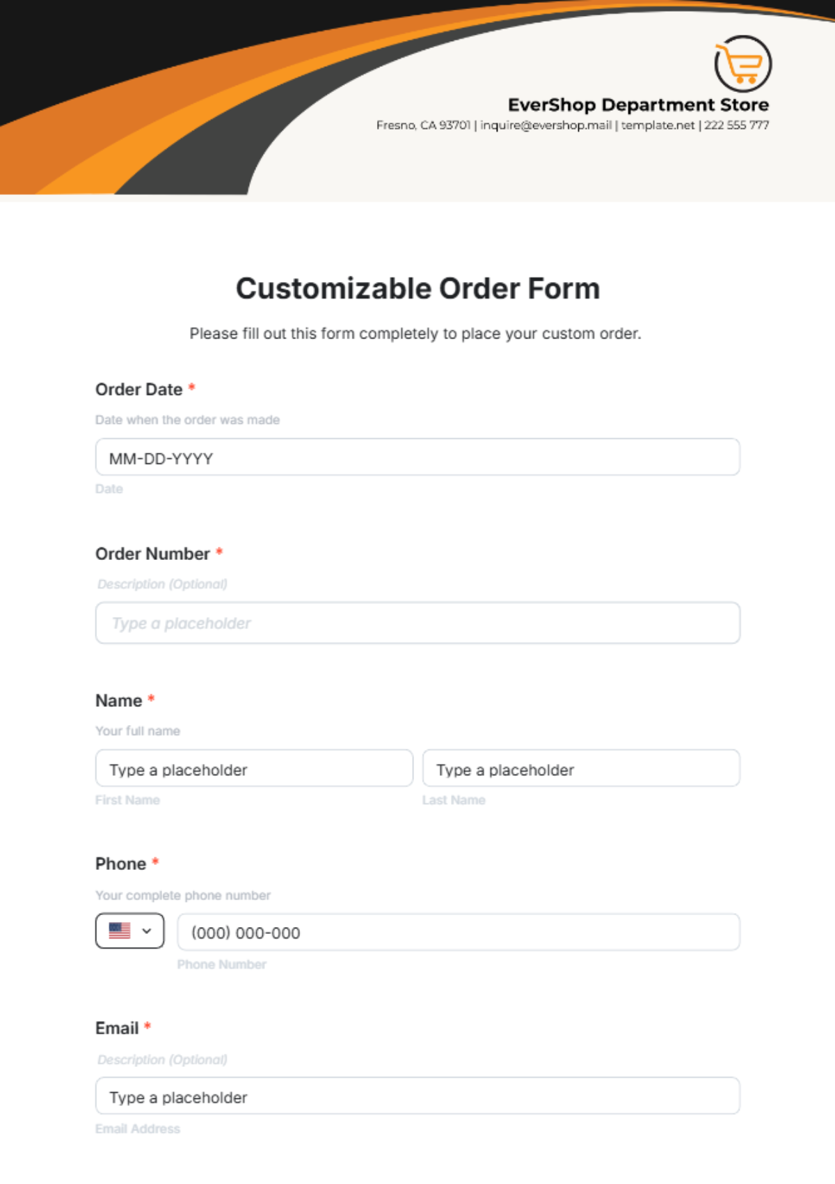 Free Customizable Order Form Template