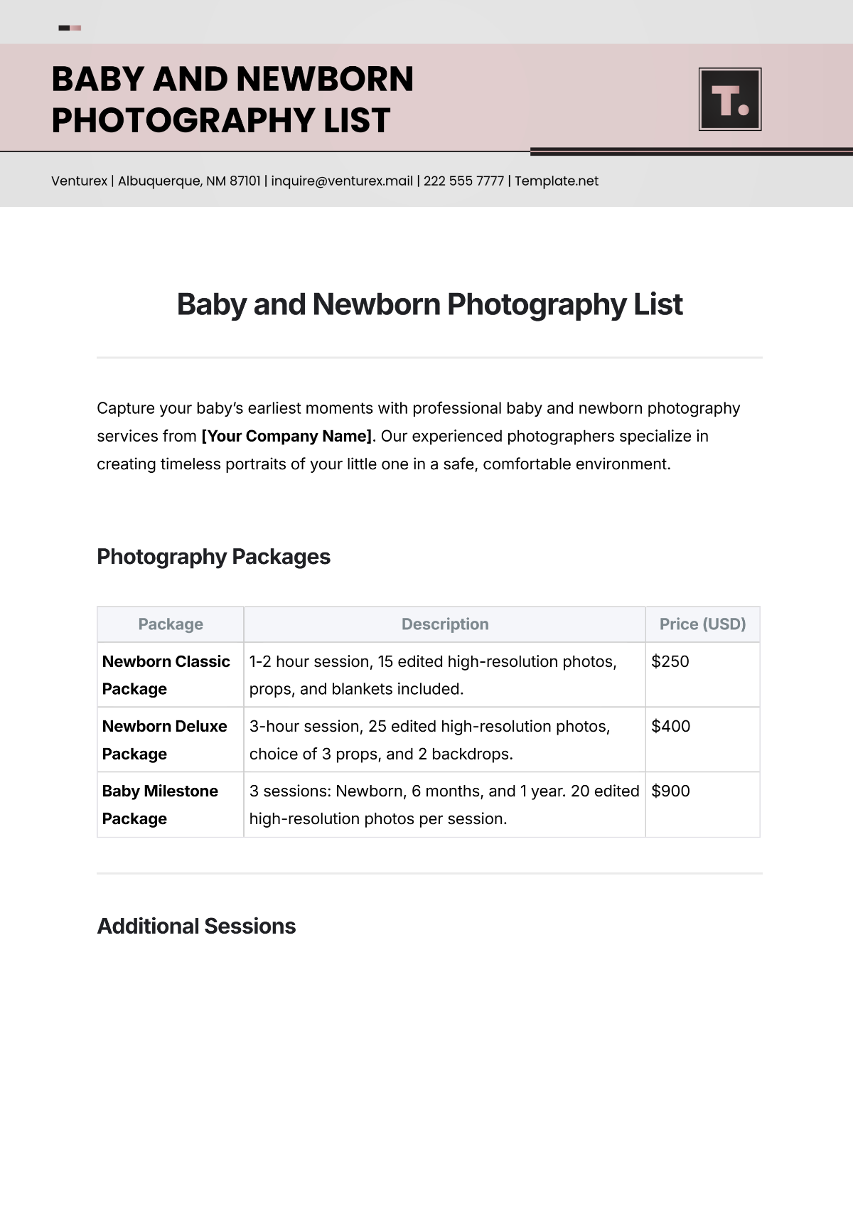 Baby and Newborn Photography List Template - Edit Online & Download