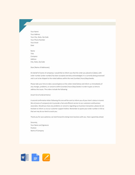 acknowledgement letter for business