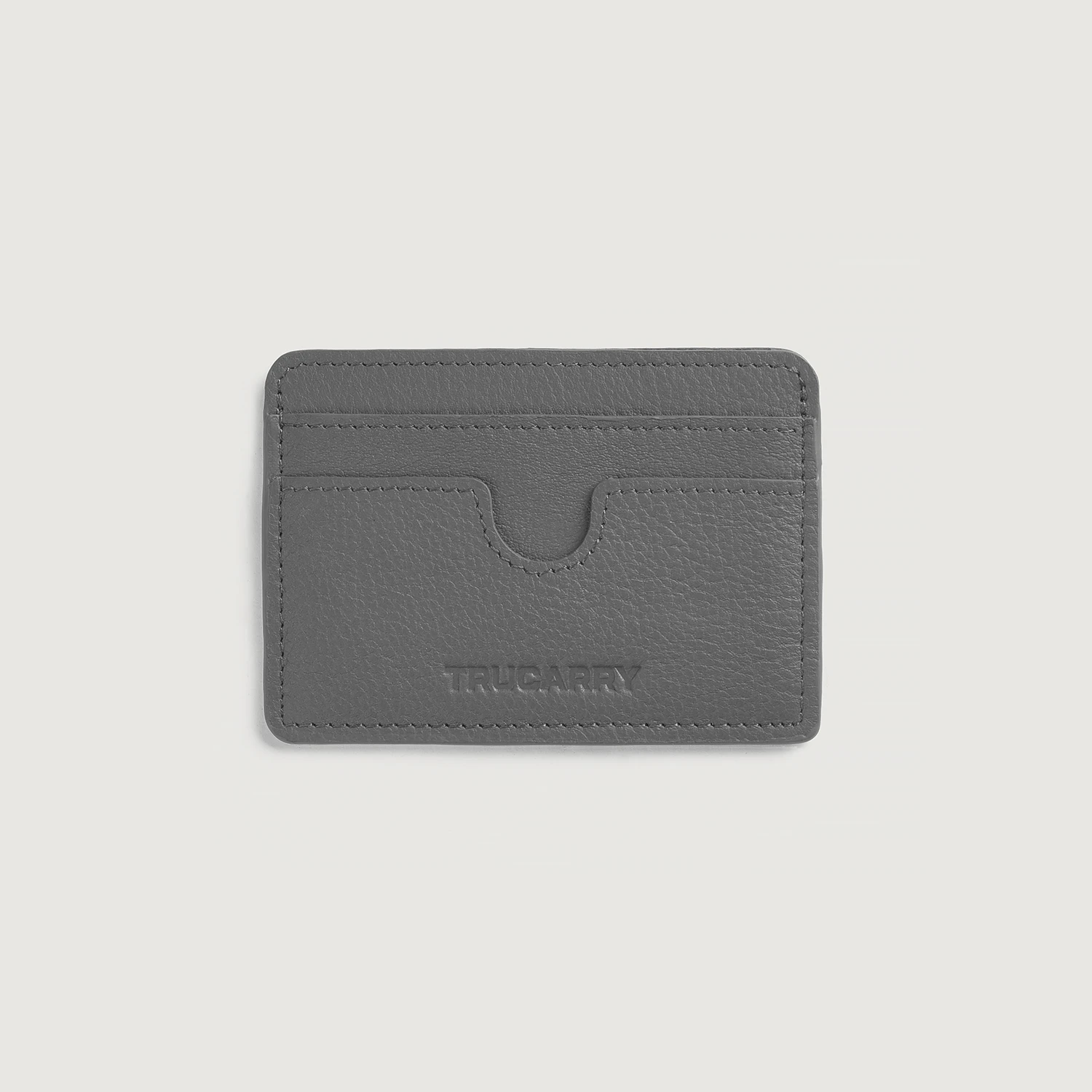 Karl Grey Leather Card Holder Front