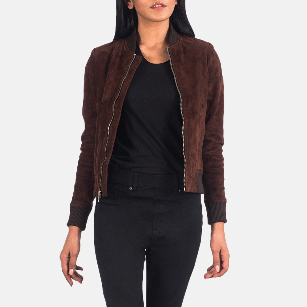 Women's Bliss Brown Suede Bomber Jacket 3