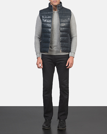 Reeves Blue Leather Puffer Vest