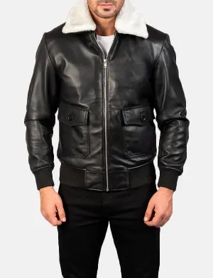 Men's Airin G-1 Black & White Leather Bomber Jacket