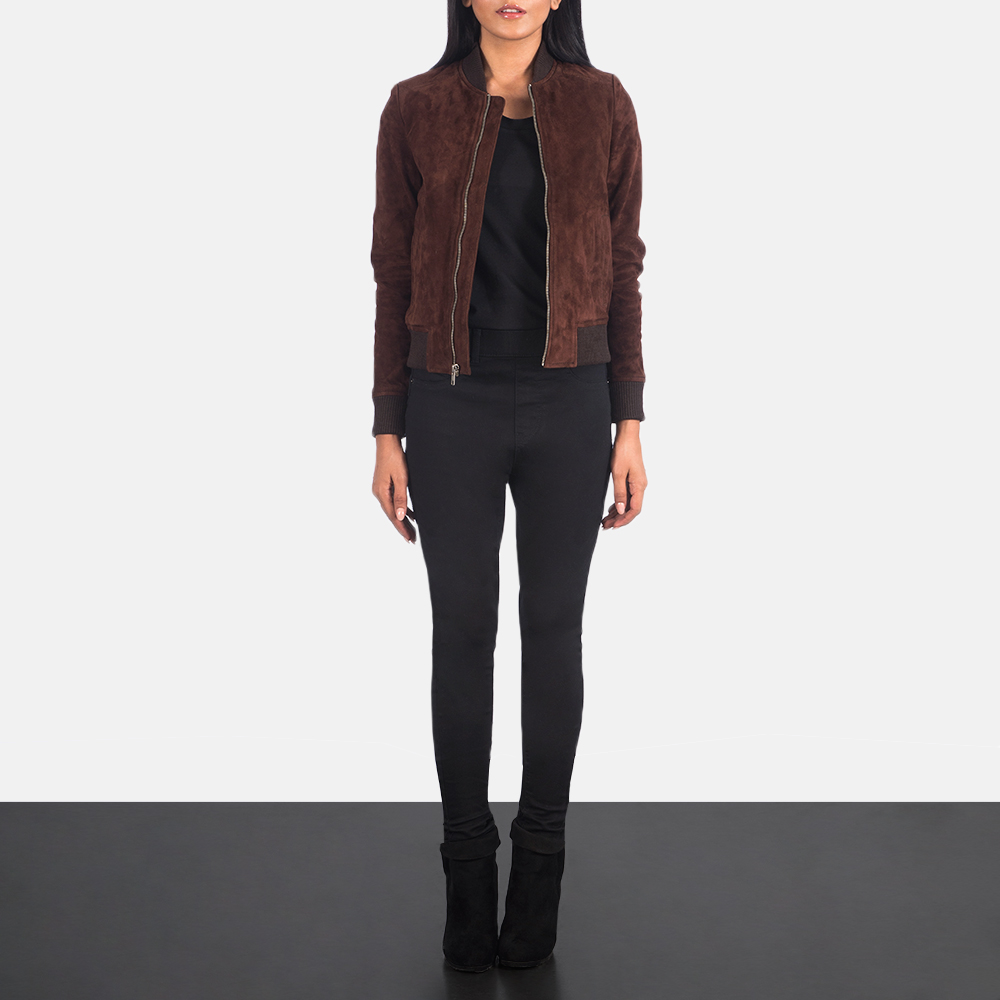 Women's Bliss Brown Suede Bomber Jacket 1